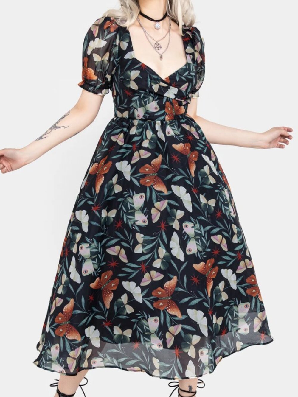 Disturbia Mariposa Puff Sleeve Organza Midi Dress